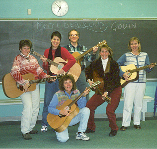 Co-teachers Ron Pulcer and Linda MacFarlane with students (K-6 teachers) from our first Guitars In The Classroom course.
